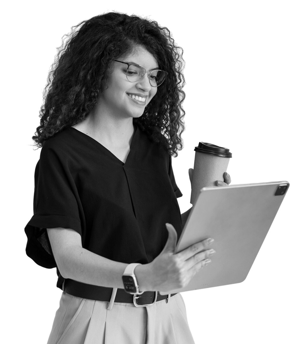 mujer-negocios-vista-lateral-tableta 1